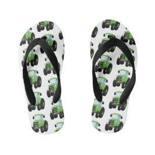 Cute green happy farm tractor cartoon illustration kid's thongs