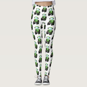 Cute green happy farm tractor cartoon illustration leggings
