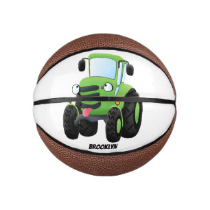 Cute green happy farm tractor cartoon illustration mini basketball
