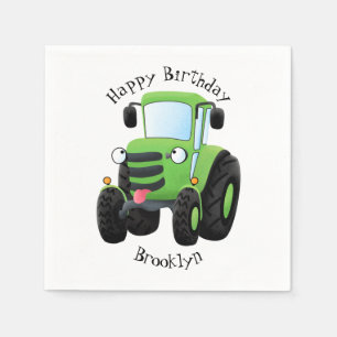 Cute green happy farm tractor cartoon illustration napkin