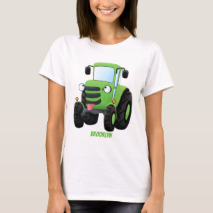 Cute green happy farm tractor cartoon illustration T-Shirt