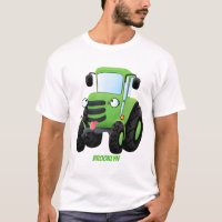 Cute green happy farm tractor cartoon illustration
