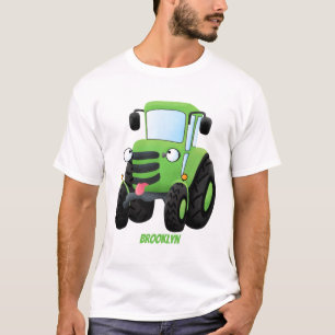 Cute green happy farm tractor cartoon illustration T-Shirt