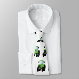 Cute green happy farm tractor cartoon illustration tie