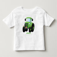 Cute green happy farm tractor cartoon illustration
