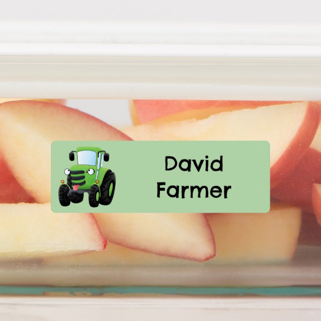 Cute green happy farm tractor cartoon personalised (Affixed)
