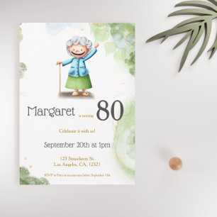 Cute Green Happy Grandmother Unique Birthday Invit Invitation