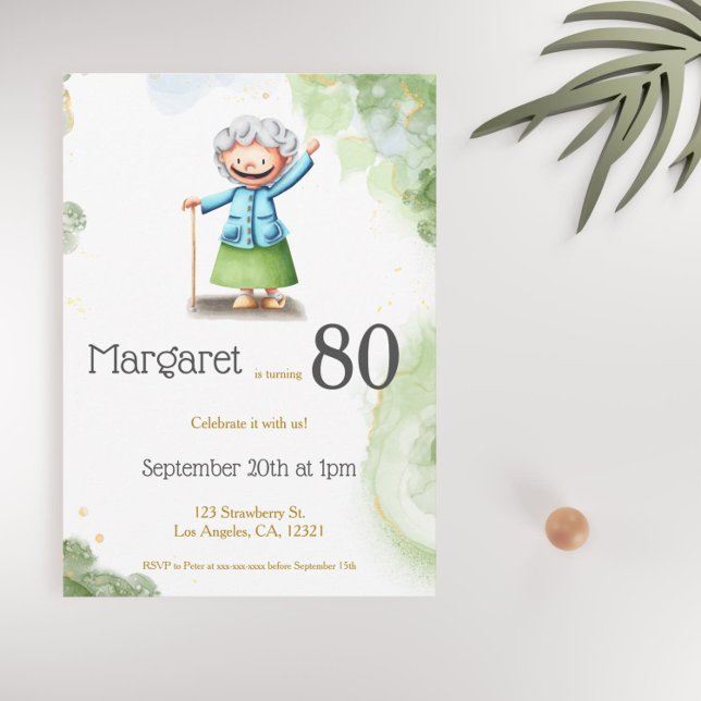 Cute Green Happy Grandmother Unique Birthday Invitation (Creator Uploaded)