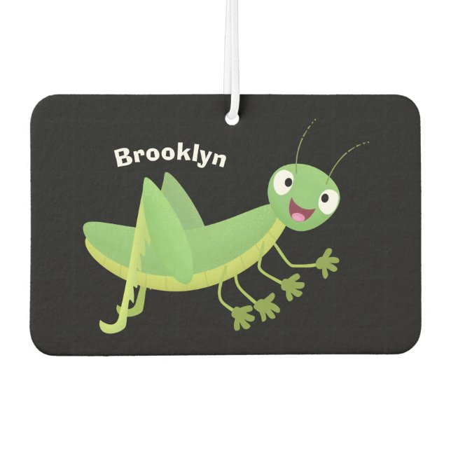 Cute green happy grasshopper cartoon  car air freshener (Front)