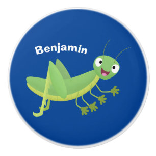 Cute green happy grasshopper cartoon ceramic knob