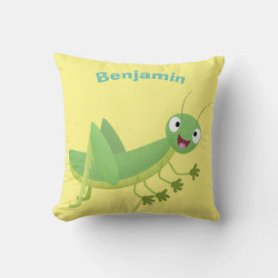 Cute green happy grasshopper cartoon cushion