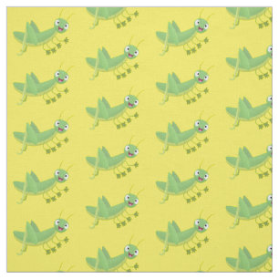 Cute green happy grasshopper cartoon fabric