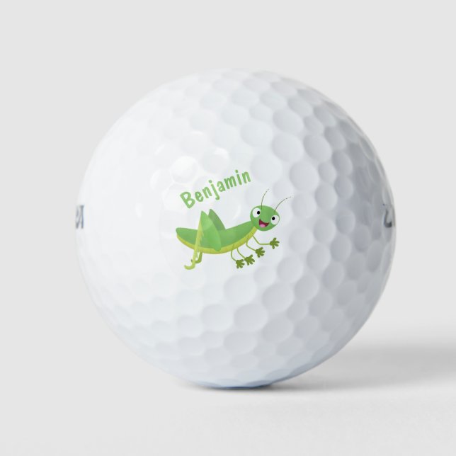 Cute green happy grasshopper cartoon golf balls (Front)