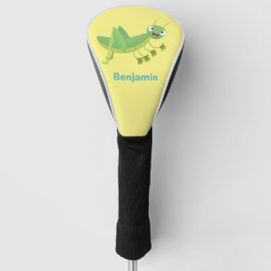 Cute green happy grasshopper cartoon golf head cover