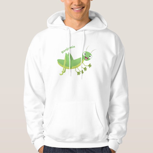 Cute green happy grasshopper cartoon hoodie (Front)