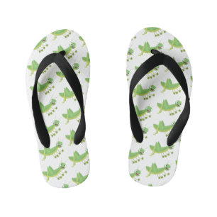 Cute green happy grasshopper cartoon kid's thongs