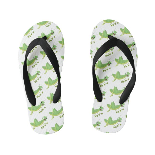 Cute green happy grasshopper cartoon kid's thongs (Footbed)