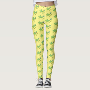 Cute green happy grasshopper cartoon leggings