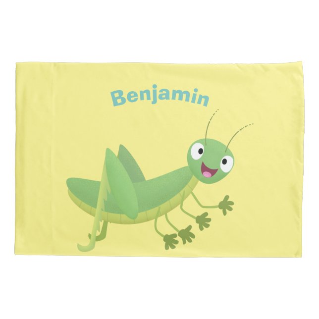 Cute green happy grasshopper cartoon pillowcase (Back)