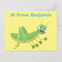 Cute green happy grasshopper cartoon