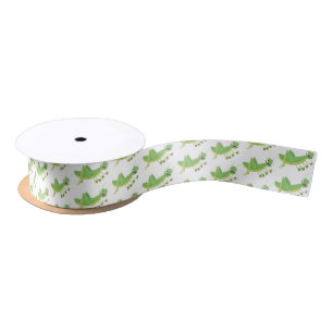 Cute green happy grasshopper cartoon satin ribbon