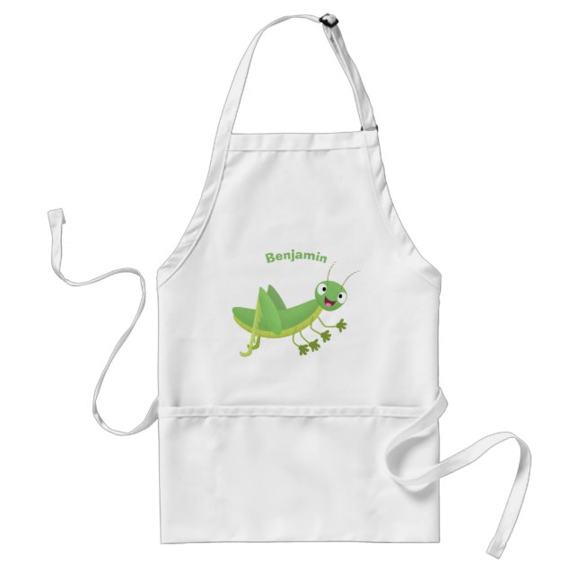 Cute green happy grasshopper cartoon standard apron (Front)