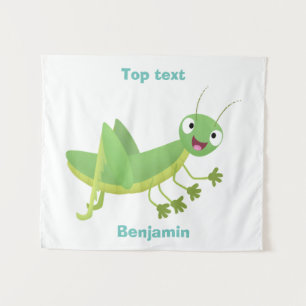 Cute green happy grasshopper cartoon  tapestry