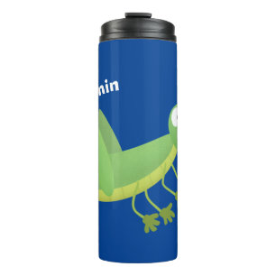 Cute green happy grasshopper cartoon thermal tumbler