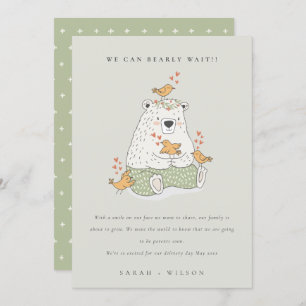 Cute Green Heart Bearly Wait Baby Announcement