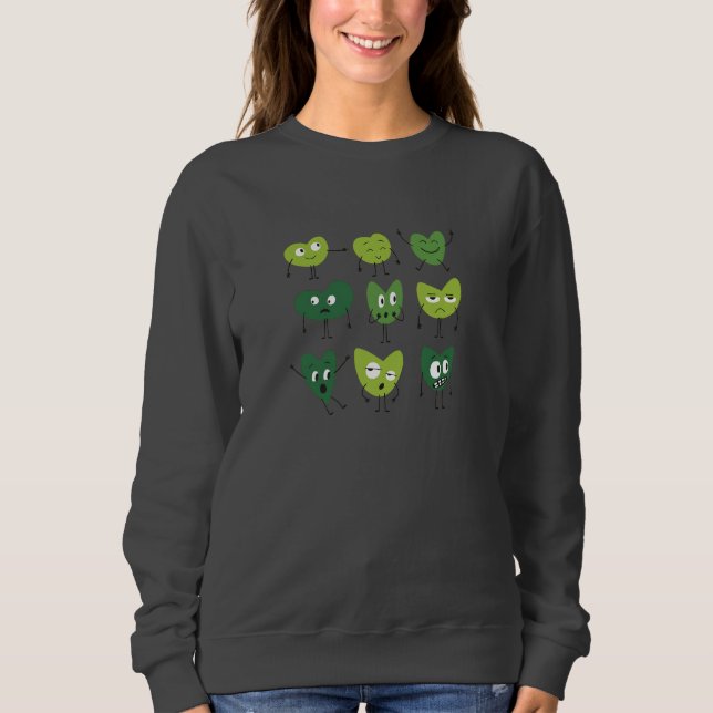 Cute Green Heart Faces  valentine day minimalist Sweatshirt (Front)