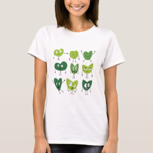 Cute Green Heart Faces  valentine day minimalist T-Shirt