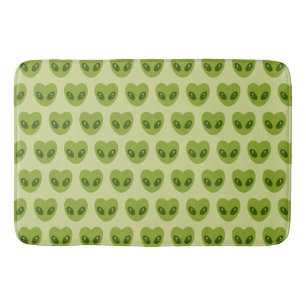Cute Green Heart-Shaped Alien Head Pattern Bath Mat