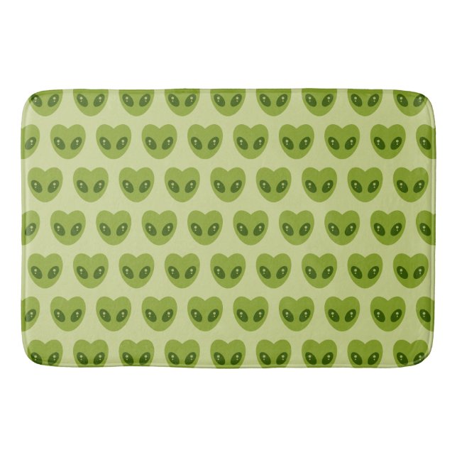 Cute Green Heart-Shaped Alien Head Pattern Bath Mat (Front)