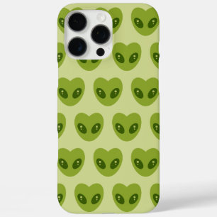 Cute Green Heart-Shaped Alien Head Pattern iPhone 16 Pro Max Case