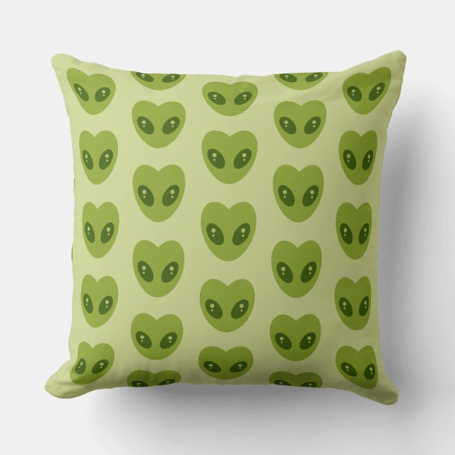 Cute Green Heart-Shaped Alien Head Pattern Cushion (Front)