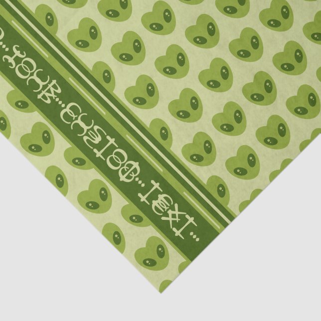 Cute Green Heart-Shaped Alien Your Text in Glyphs Tissue Paper (Detail)