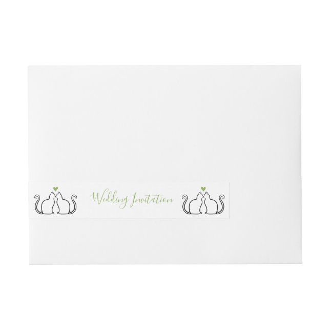 Cute Green Hearts Black Cats Wedding Invitation Wraparound Address Label (Front)