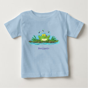 Cute green hungry frog cartoon illustration baby T-Shirt