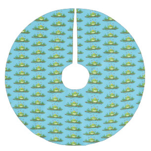 Cute green hungry frog cartoon illustration brushed polyester tree skirt
