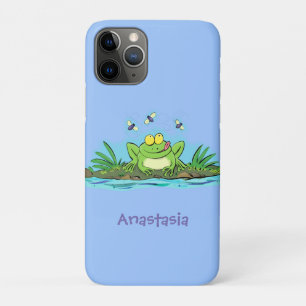 Cute green hungry frog cartoon illustration iPhone 11 pro case