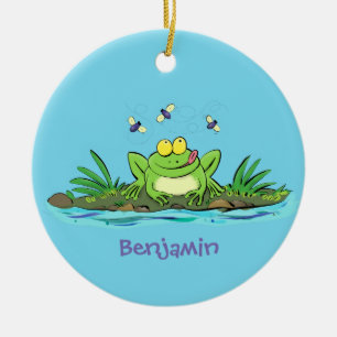 Cute green hungry frog cartoon illustration ceramic ornament