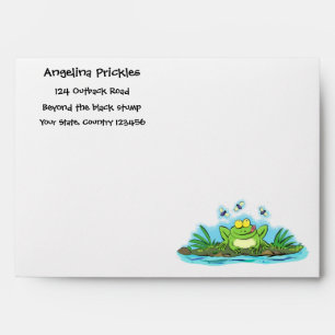 Cute green hungry frog cartoon illustration envelope