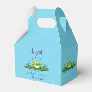 Cute green hungry frog cartoon illustration favour box