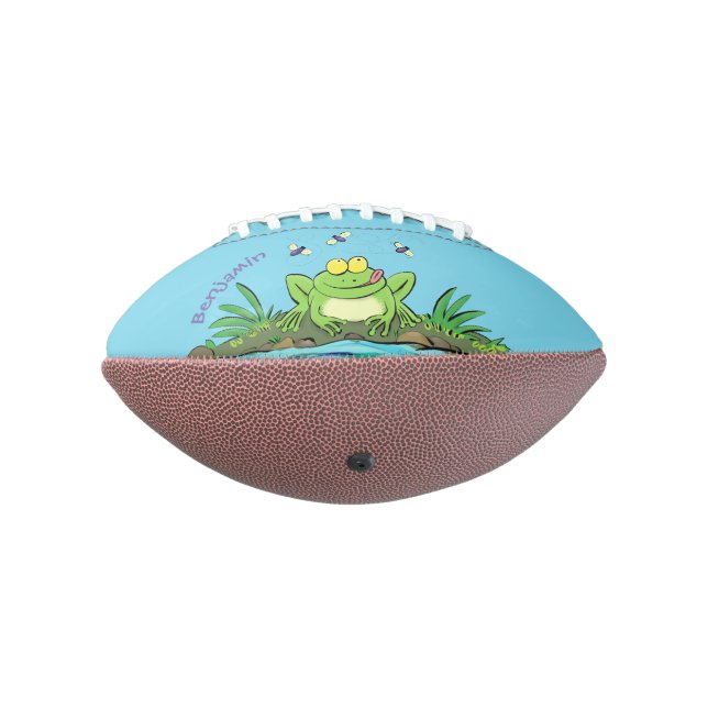 Cute green hungry frog cartoon illustration football (Rotated 270)