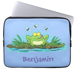 Cute green hungry frog cartoon illustration laptop sleeve