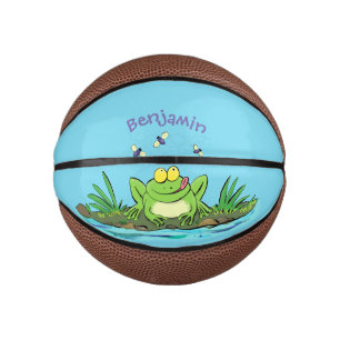 Cute green hungry frog cartoon illustration mini basketball
