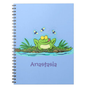 Cute green hungry frog cartoon illustration notebook