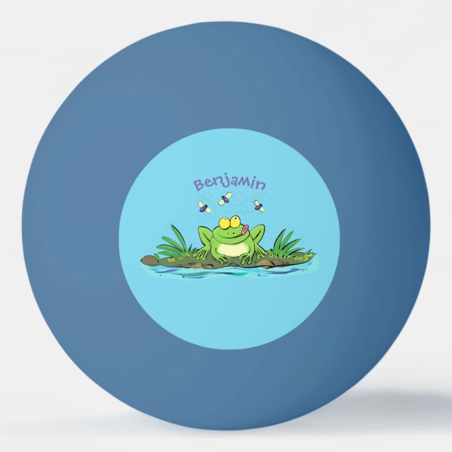 Cute green hungry frog cartoon illustration ping pong ball (Front)