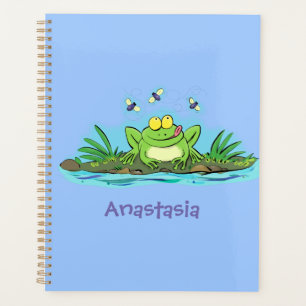 Cute green hungry frog cartoon illustration planner