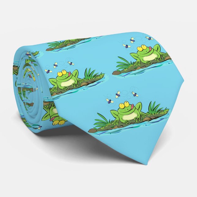 Cute green hungry frog cartoon illustration tie (Rolled)